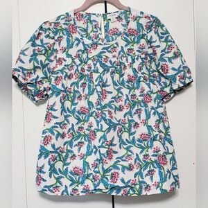 J Crew Re-Imangined Puff-Sleeve Floral Top BR635 Sz M